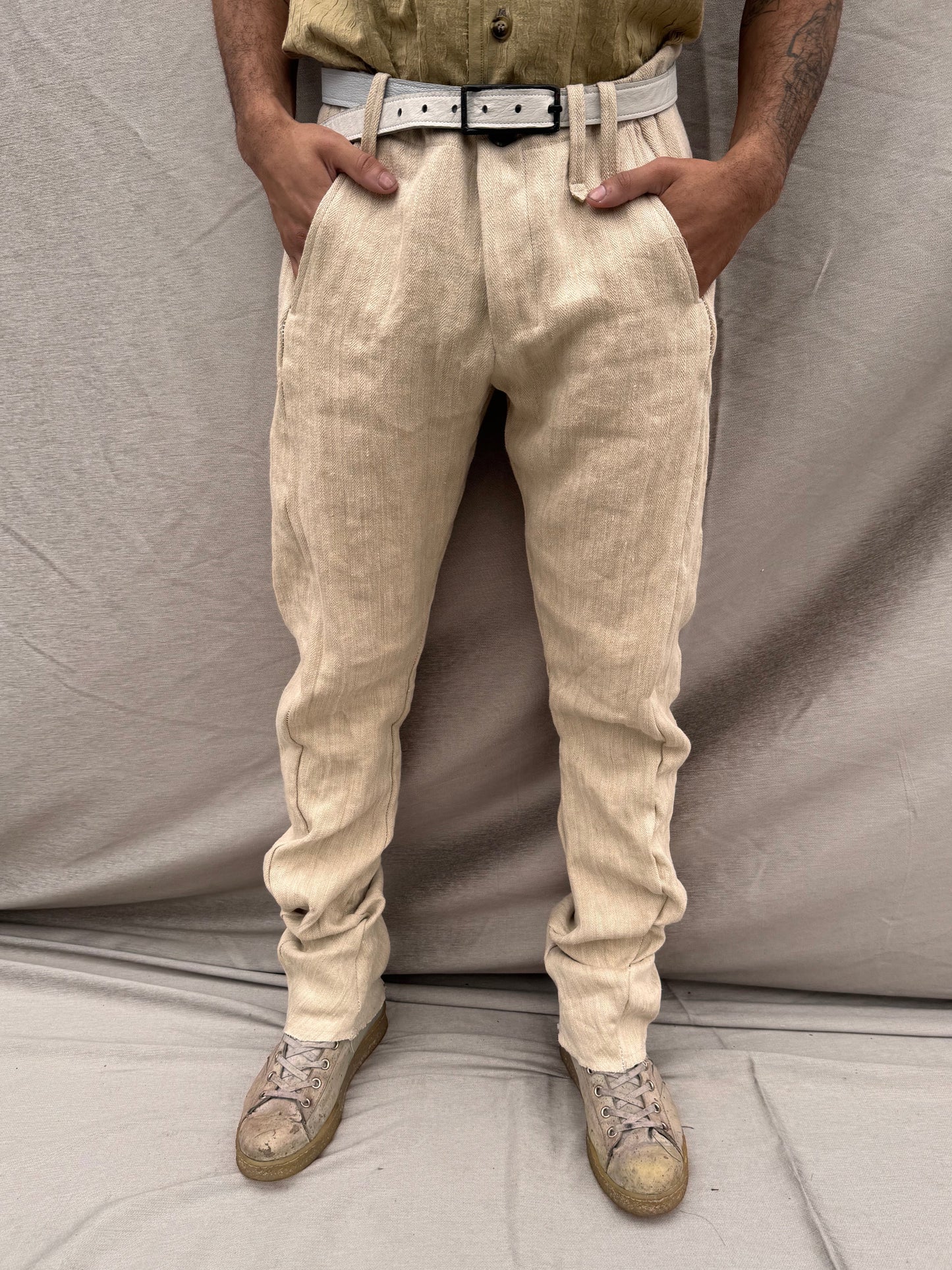 SS25 | | CLASSIC SOFT J PANTS | | HERRINGBONE LINEN | | ECRU