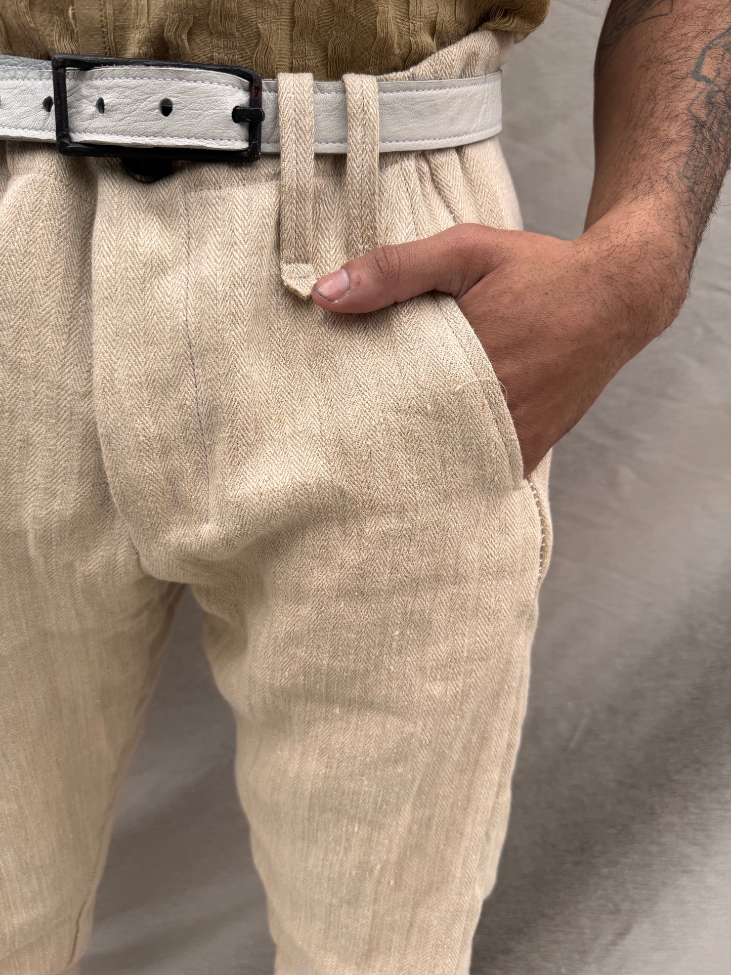 SS25 | | CLASSIC SOFT J PANTS | | HERRINGBONE LINEN | | ECRU