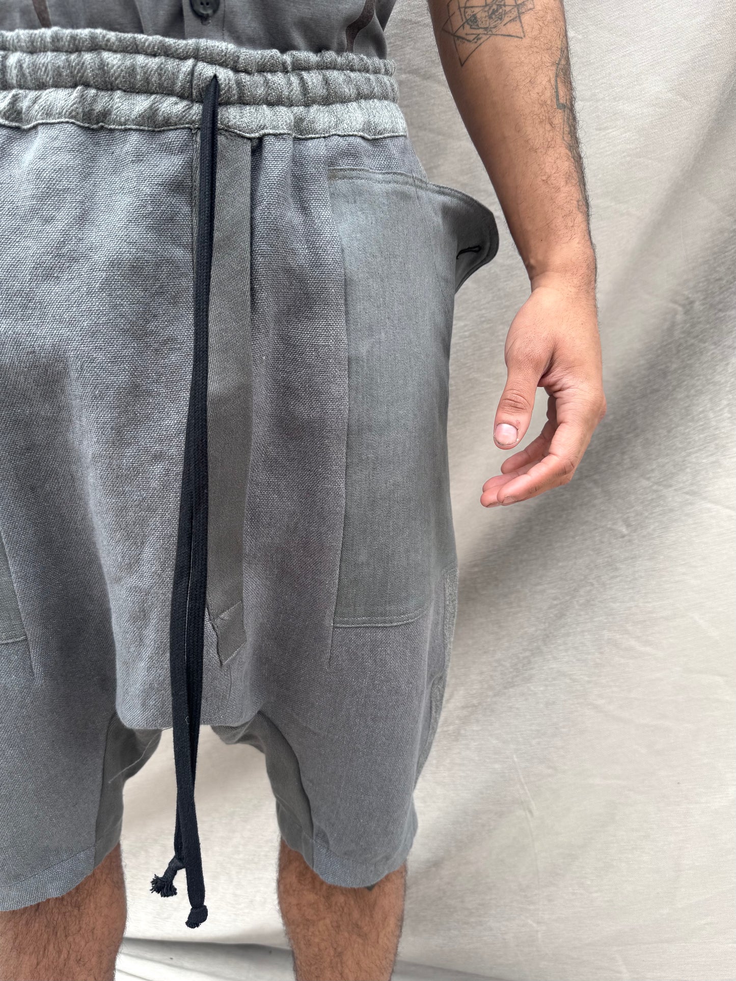 SS25 || ASYMMETRIC ZIP PLACKET ZERO SHORTS || GREY