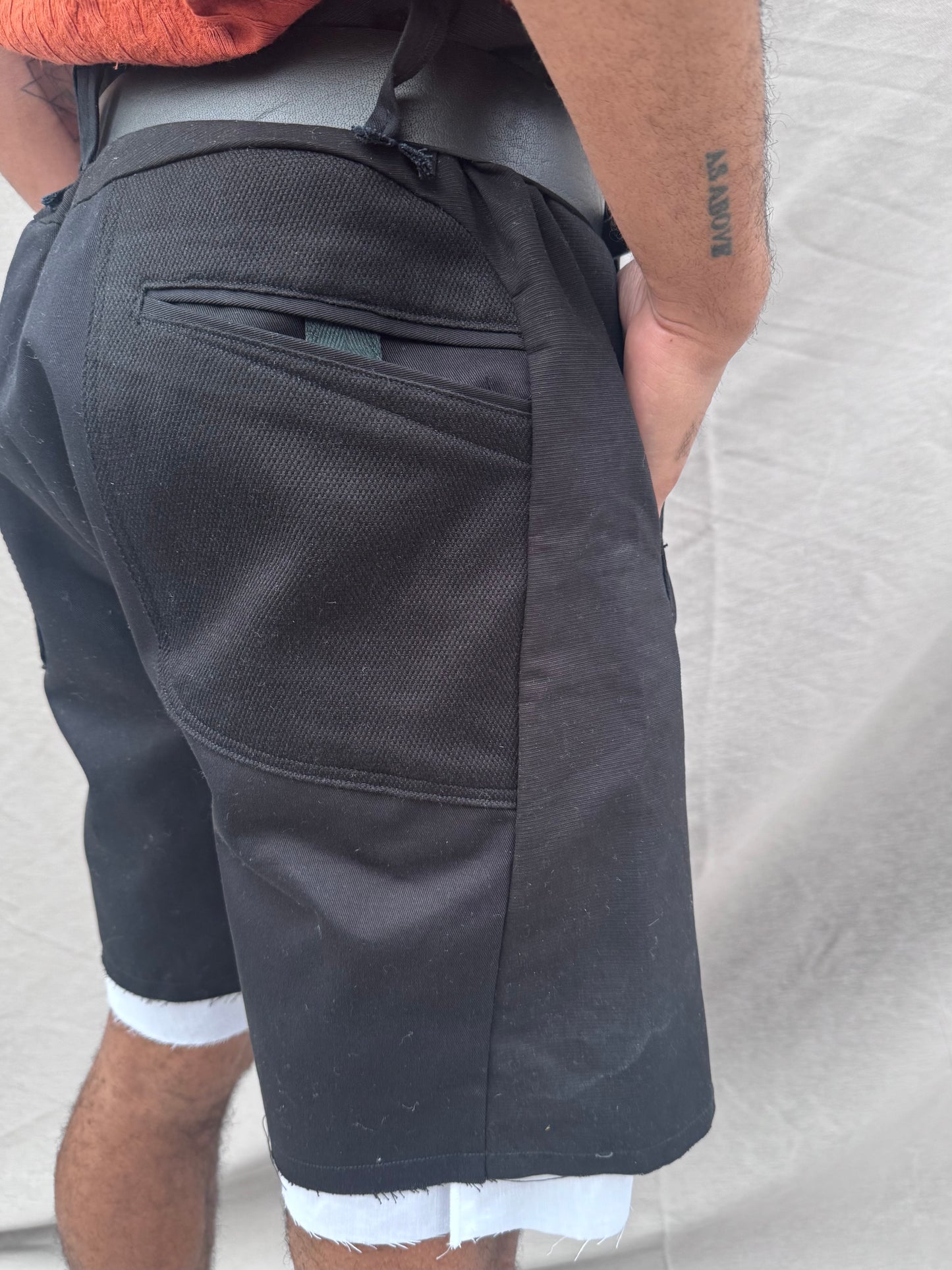SS25 || TRI PANEL LINEN SHORTS - DOUBLE LAYER || BLACK