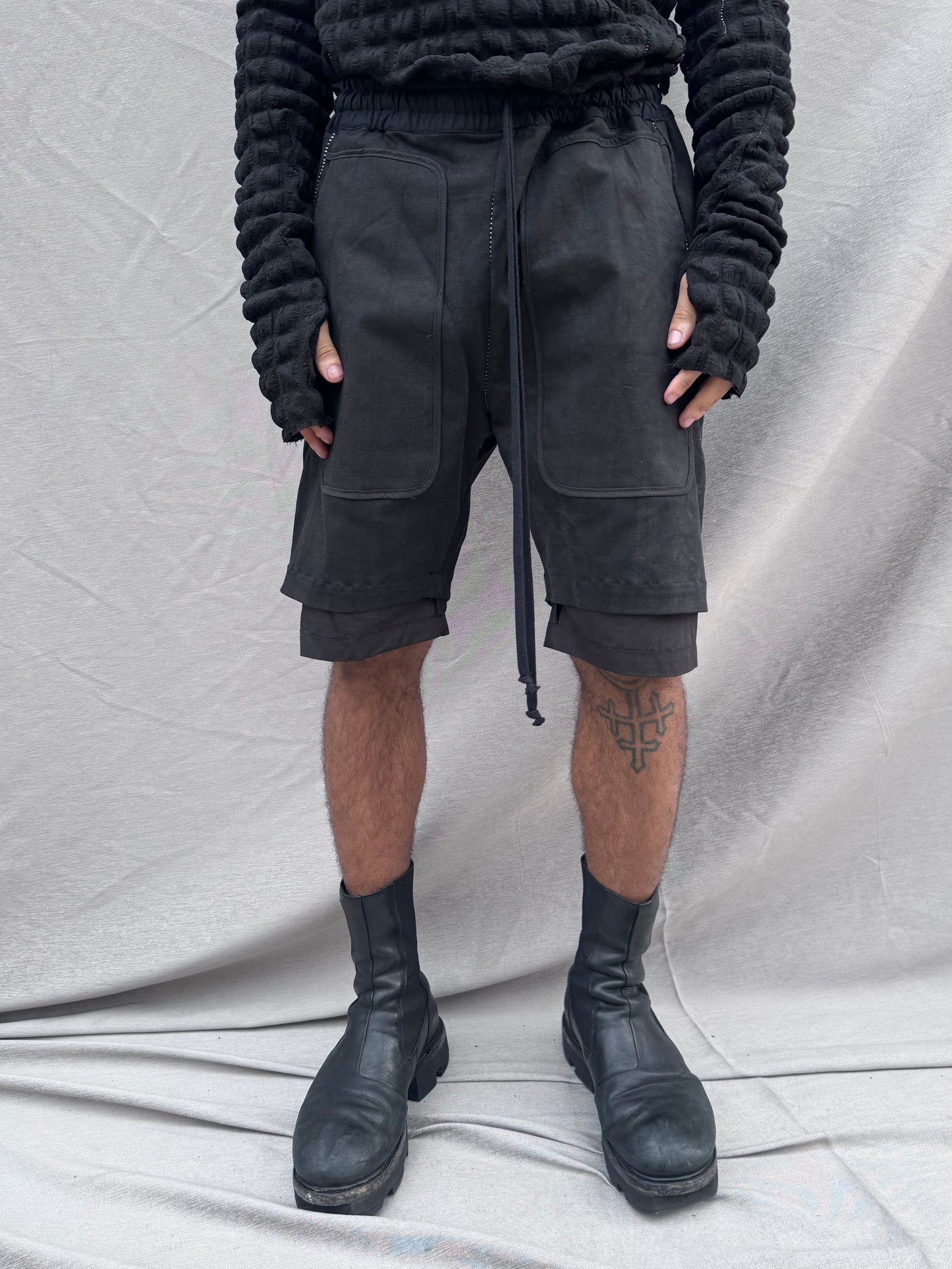 SS25 || OVERLOCKED PERIPATHETIC SHORTS || BLACK