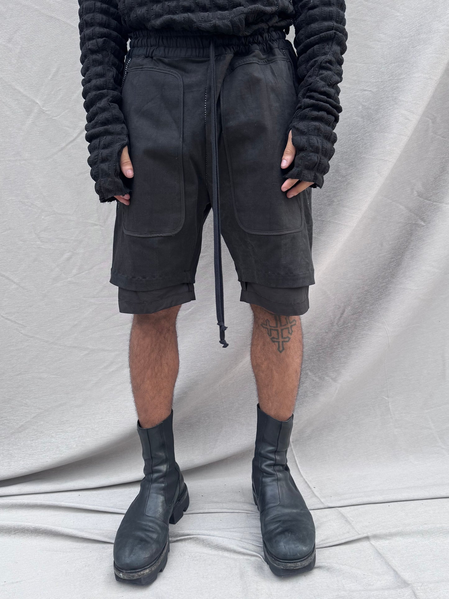 SS25 || OVERLOCKED PERIPATHETIC SHORTS || BLACK