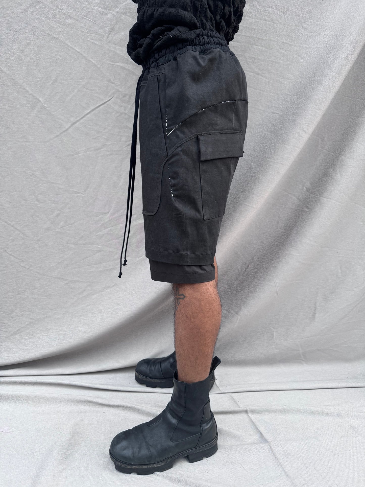 SS25 || OVERLOCKED PERIPATHETIC SHORTS || BLACK