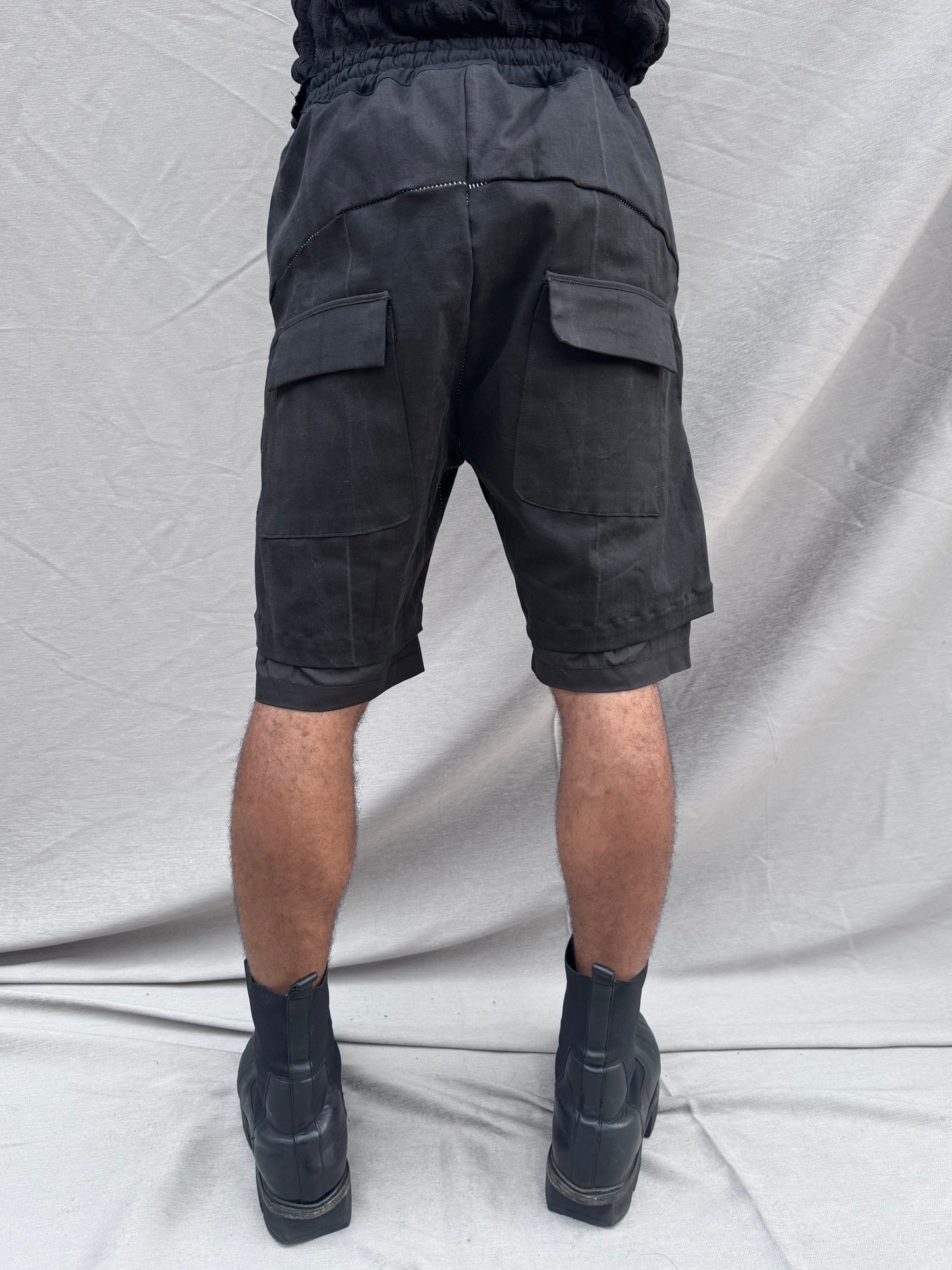 SS25 || OVERLOCKED PERIPATHETIC SHORTS || BLACK
