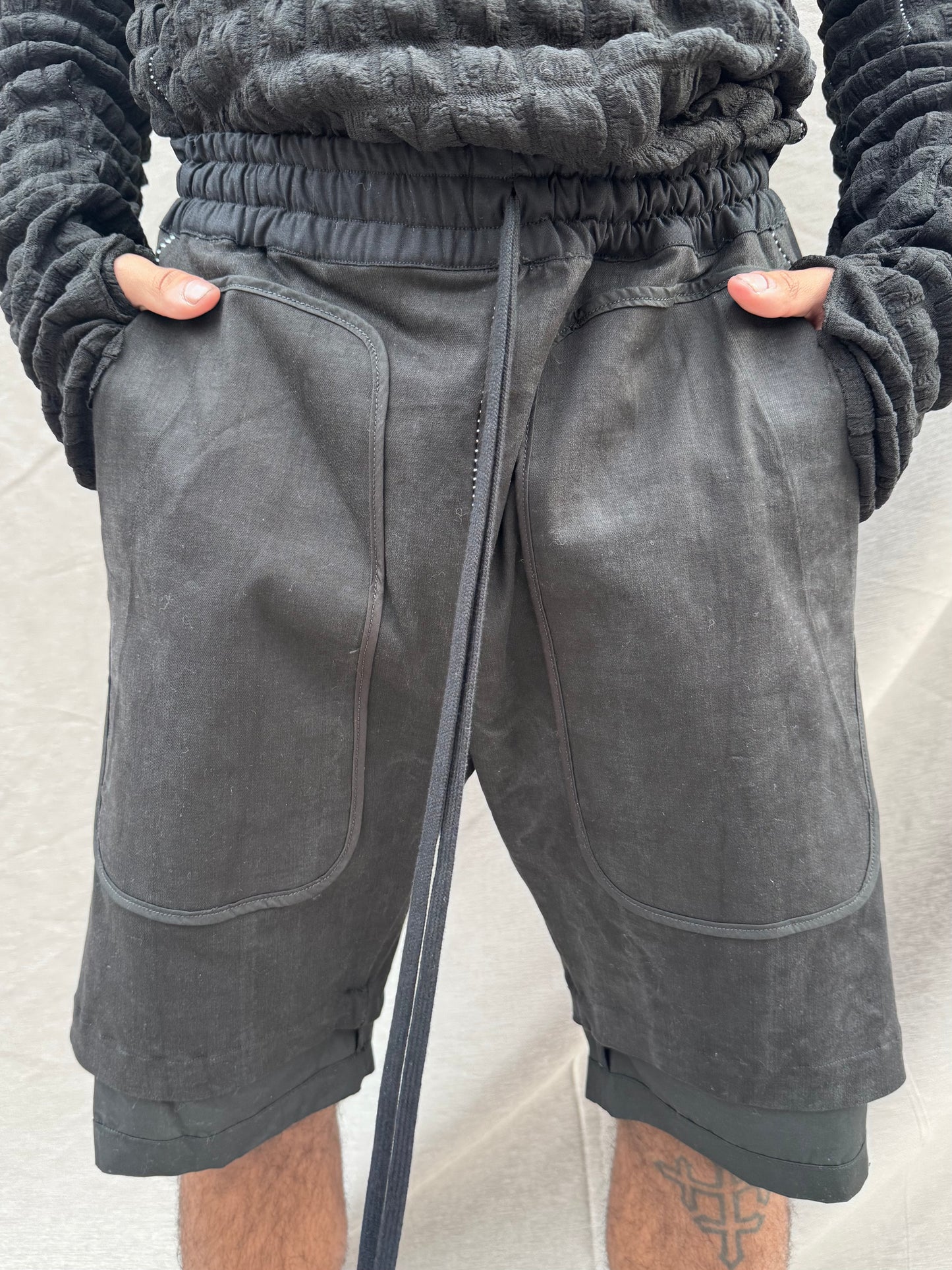 SS25 || OVERLOCKED PERIPATHETIC SHORTS || BLACK