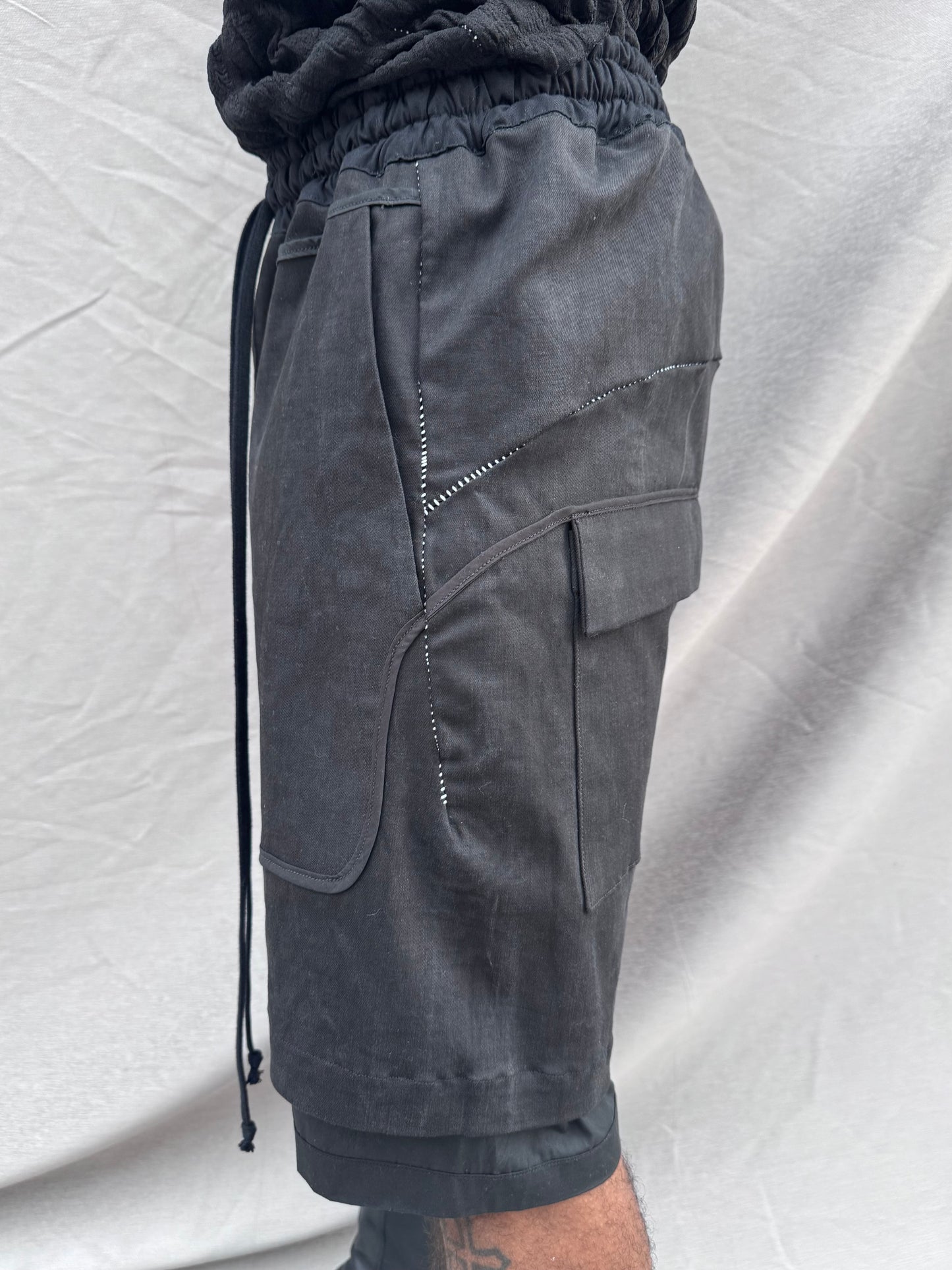 SS25 || OVERLOCKED PERIPATHETIC SHORTS || BLACK