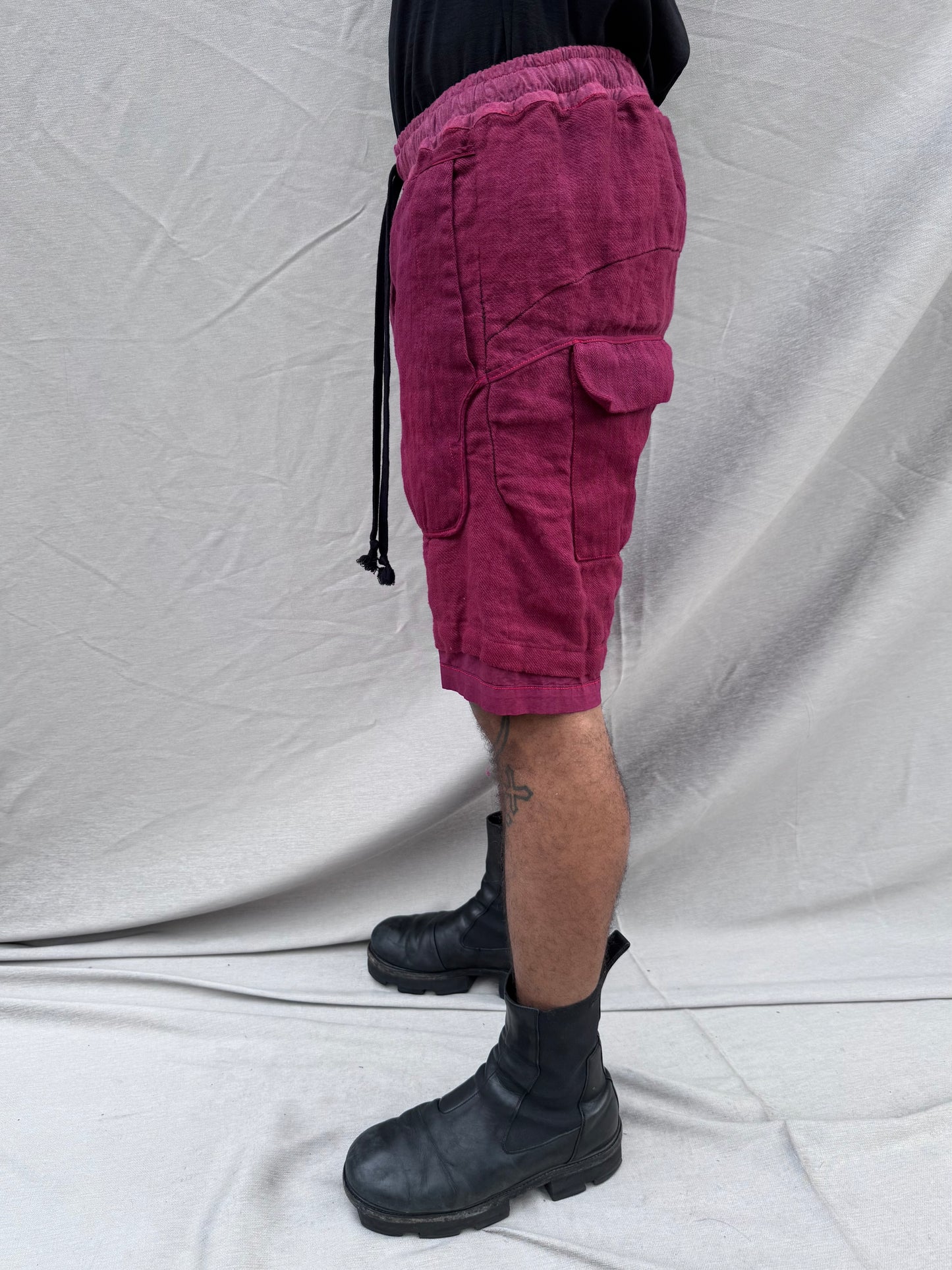 SS25 ||OVERLOCKED PERIPATHETIC SHORTS ||MAROON OVERDYED