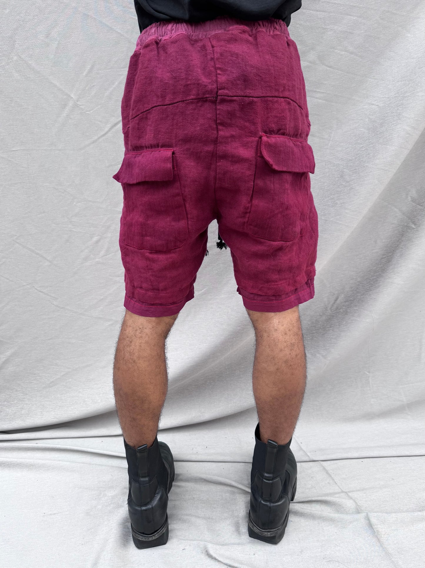 SS25 ||OVERLOCKED PERIPATHETIC SHORTS ||MAROON OVERDYED