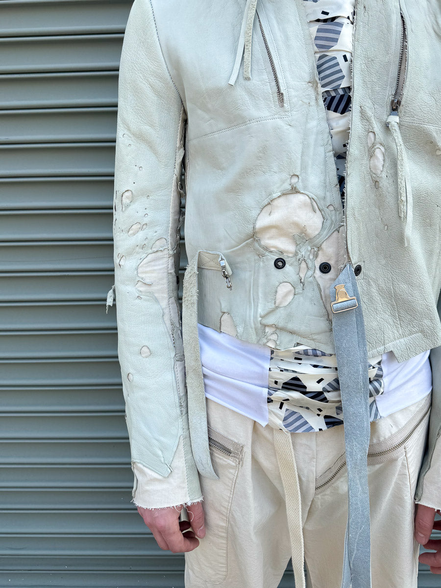 SS24 || CROPPED "GARTH" LEATHER JACKET || MOONSTAR WHITE