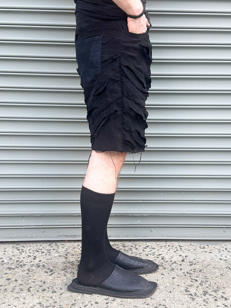 SS24 || SLASHED SILK GODDE SHORTS || BLACK