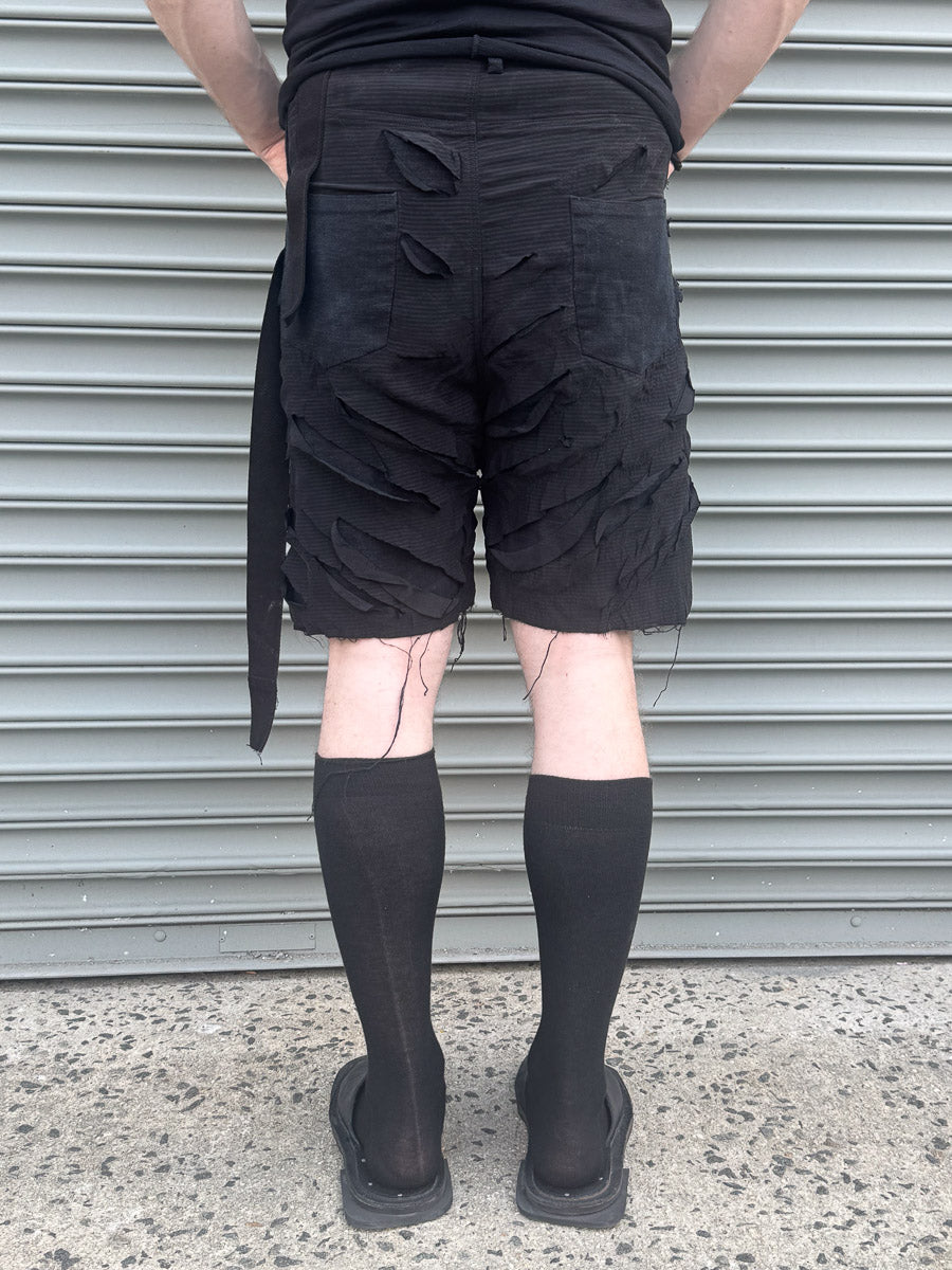 SS24 || SLASHED SILK GODDE SHORTS || BLACK