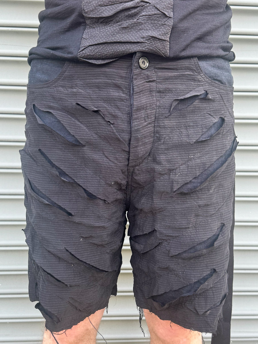 SS24 || SLASHED SILK GODDE SHORTS || BLACK