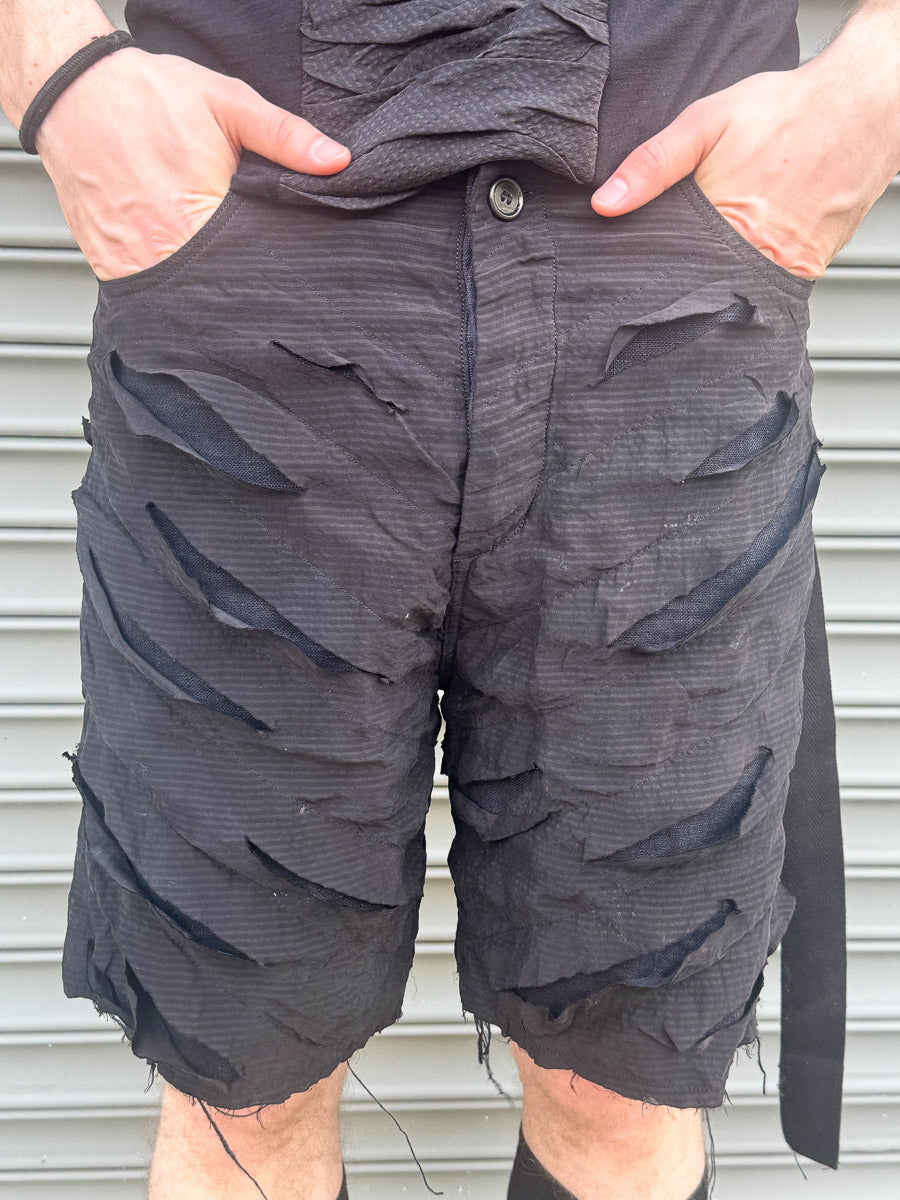 SS24 || SLASHED SILK GODDE SHORTS || BLACK