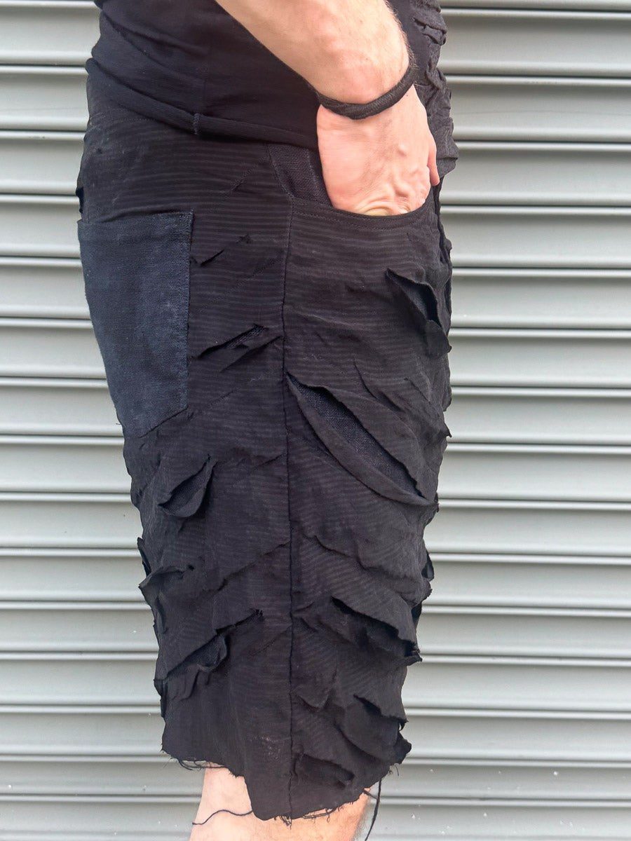 SS24 || SLASHED SILK GODDE SHORTS || BLACK