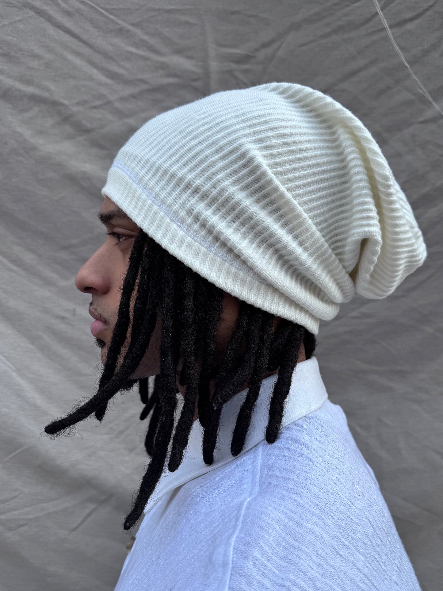 SS25 || LONG DOME BEANIE || WHITE