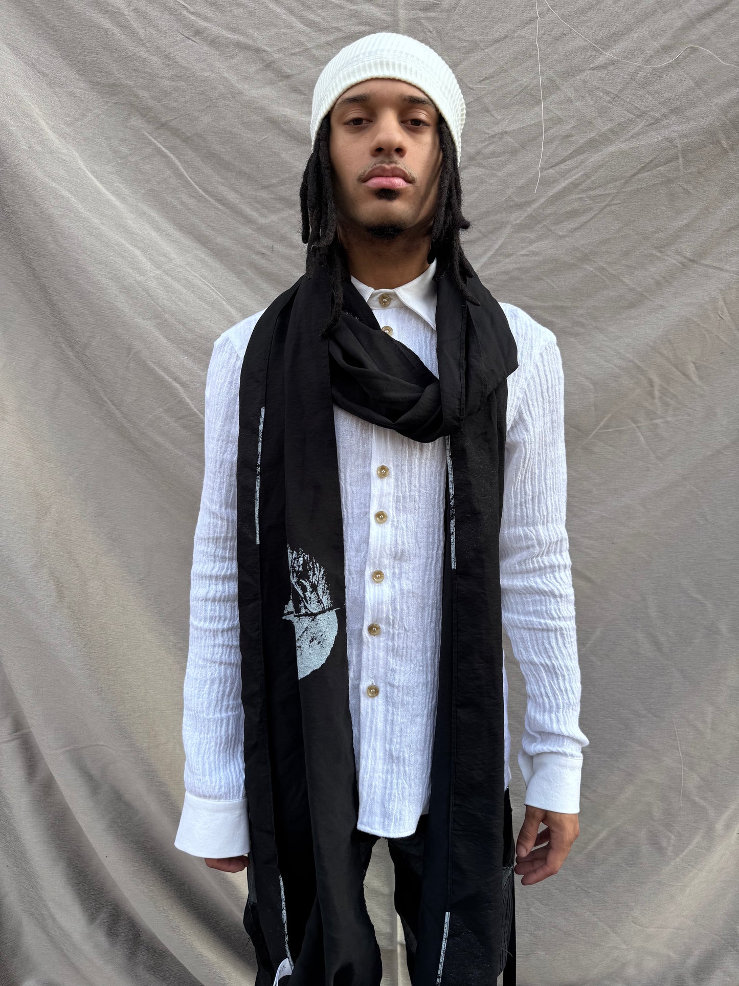 SS25 || SLIM DRY JAMAICAN LEAF RAYON SCARF ||. BLACK