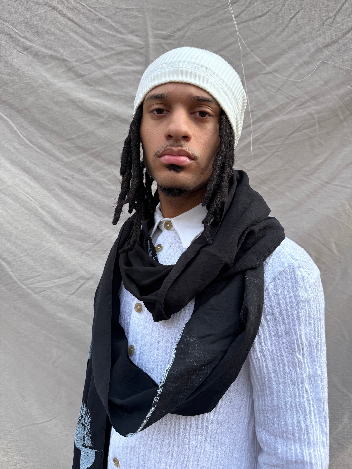 SS25 || SLIM DRY JAMAICAN LEAF RAYON SCARF ||. BLACK