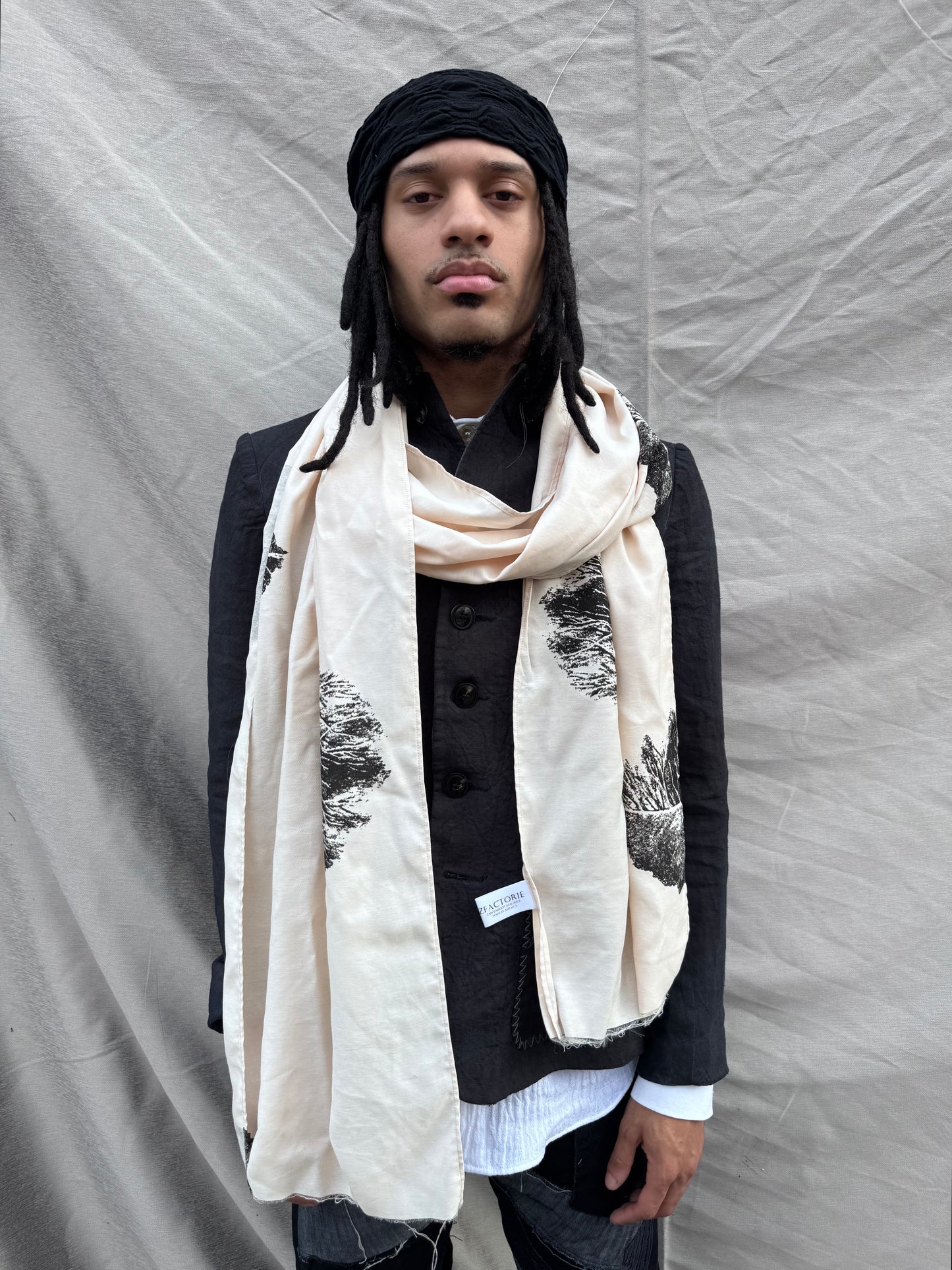 SS25 || SLIM DRY JAMAICAN LEAF RAYON SCARF ||. ECRU