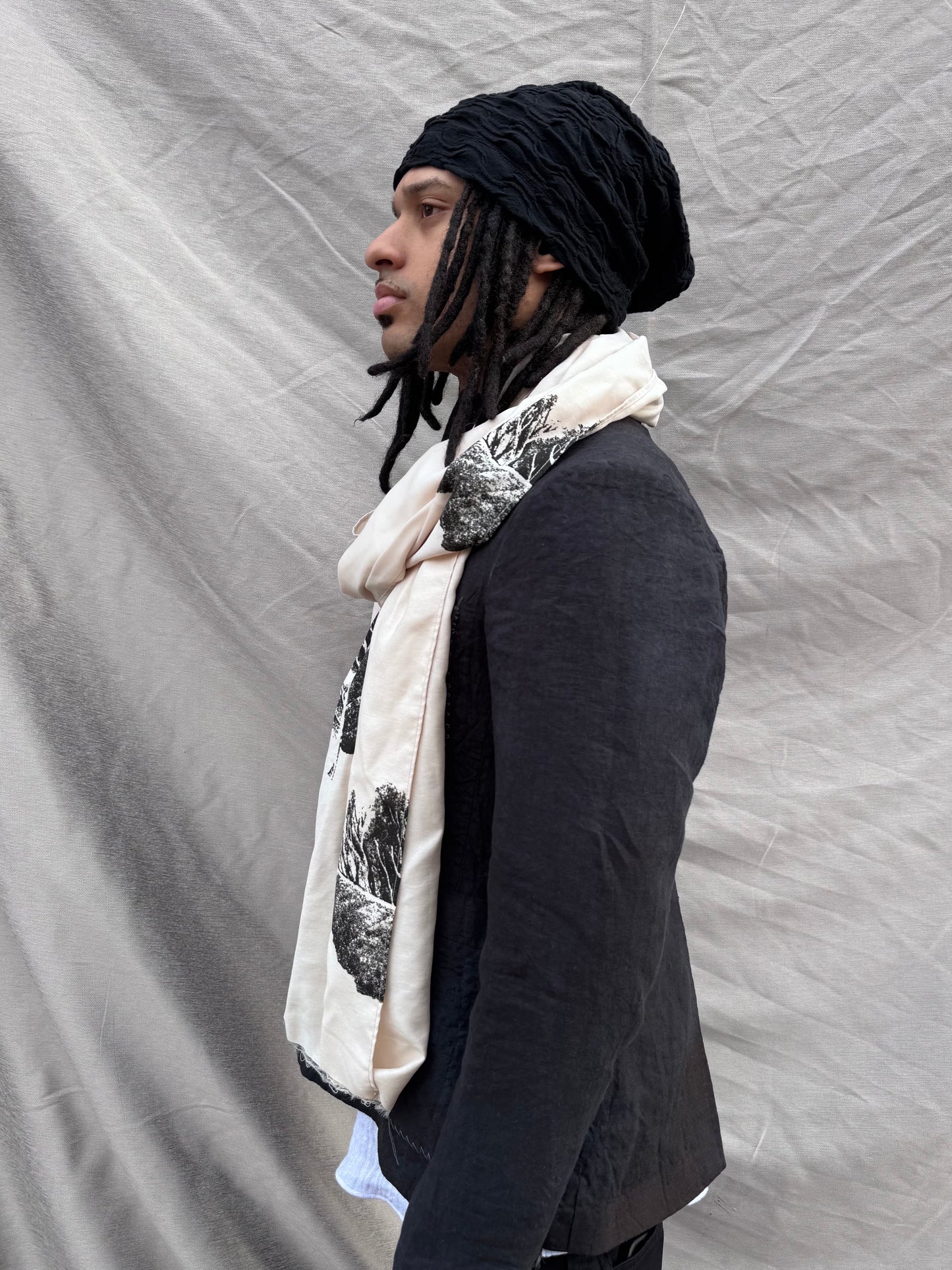 SS25 || SLIM DRY JAMAICAN LEAF RAYON SCARF ||. ECRU