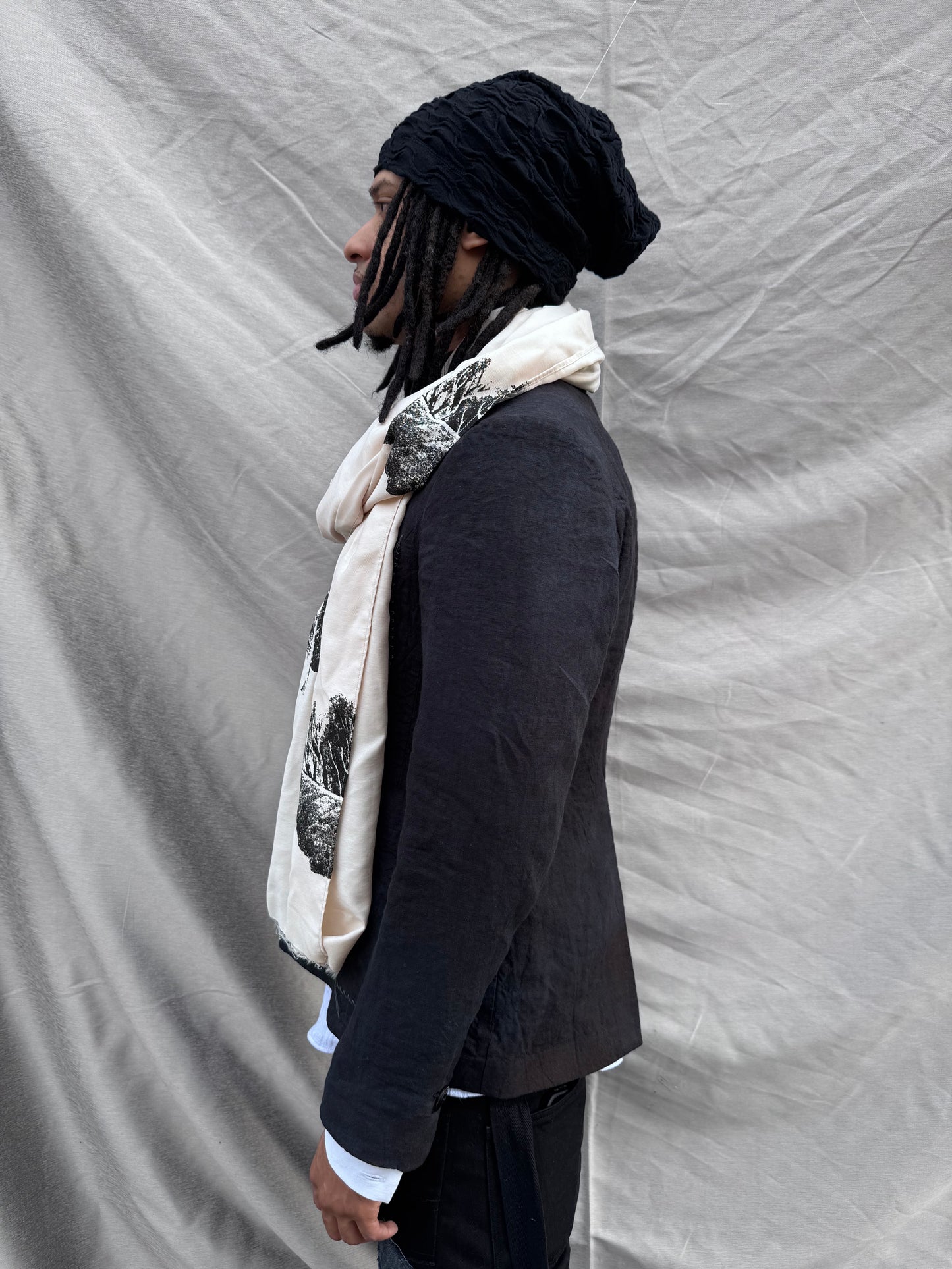 SS25 || SLIM DRY JAMAICAN LEAF RAYON SCARF ||. ECRU