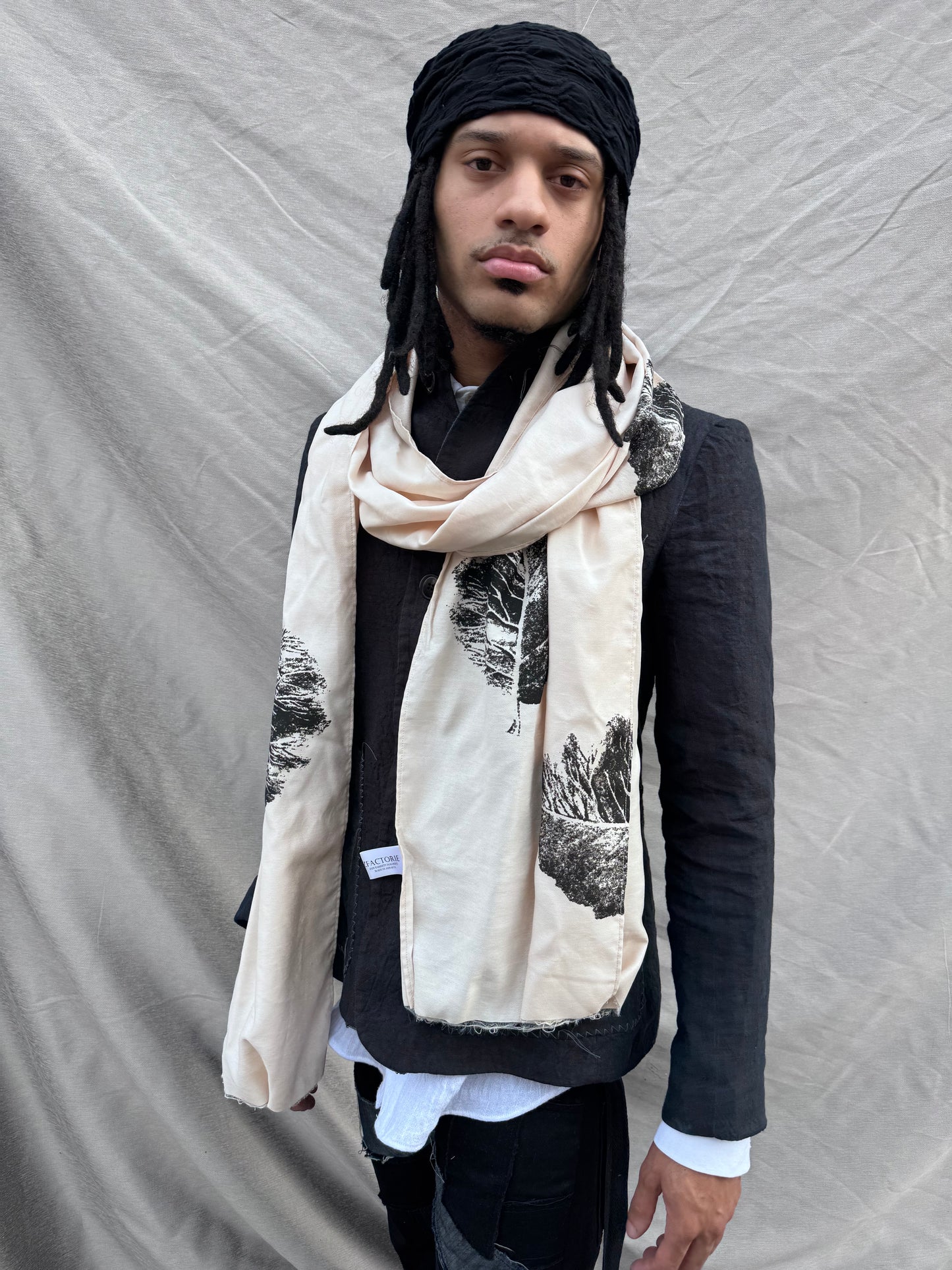 SS25 || SLIM DRY JAMAICAN LEAF RAYON SCARF ||. ECRU
