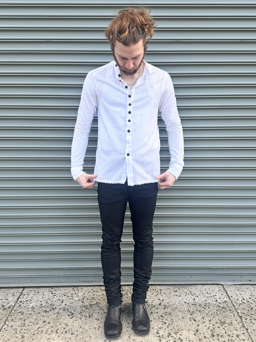 SS24 || FAULTED SHOULDER .5 COTTON LINEN SHIRT || WHITE