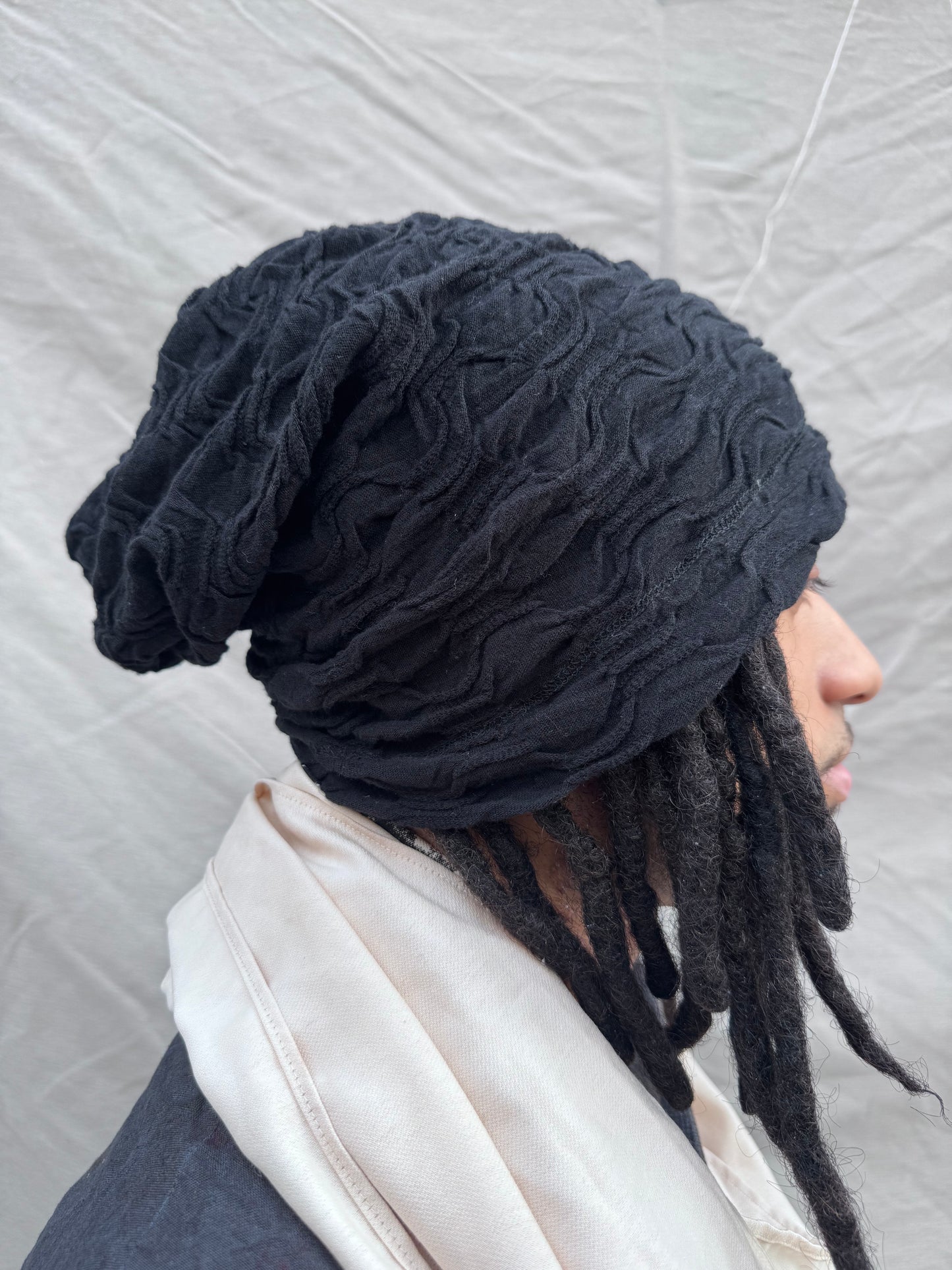 SS25 || LONG DOME BEANIE || BLACK JACQUARD