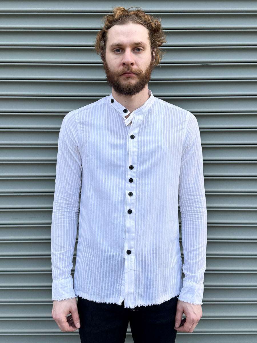 SS24 || FAULTED SHOULDER .5 COTTON LINEN SHIRT || WHITE