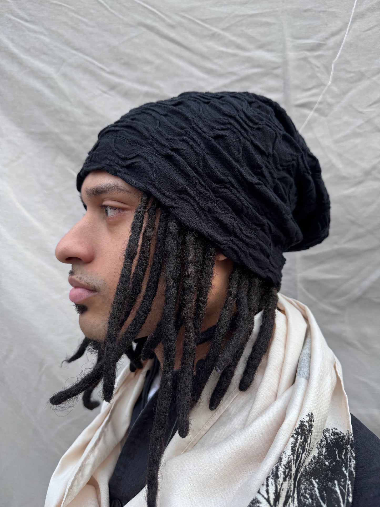 SS25 || LONG DOME BEANIE || BLACK JACQUARD