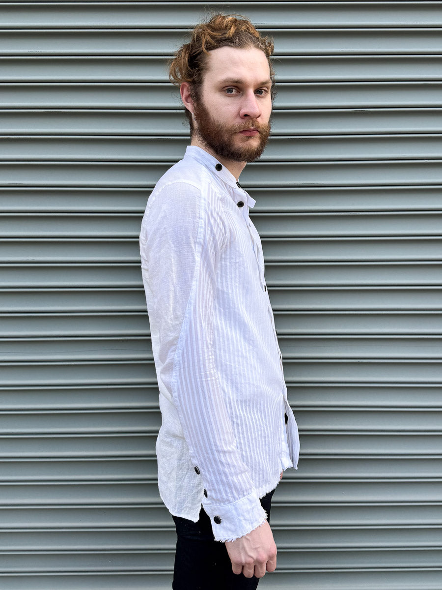 SS24 || FAULTED SHOULDER .5 COTTON LINEN SHIRT || WHITE