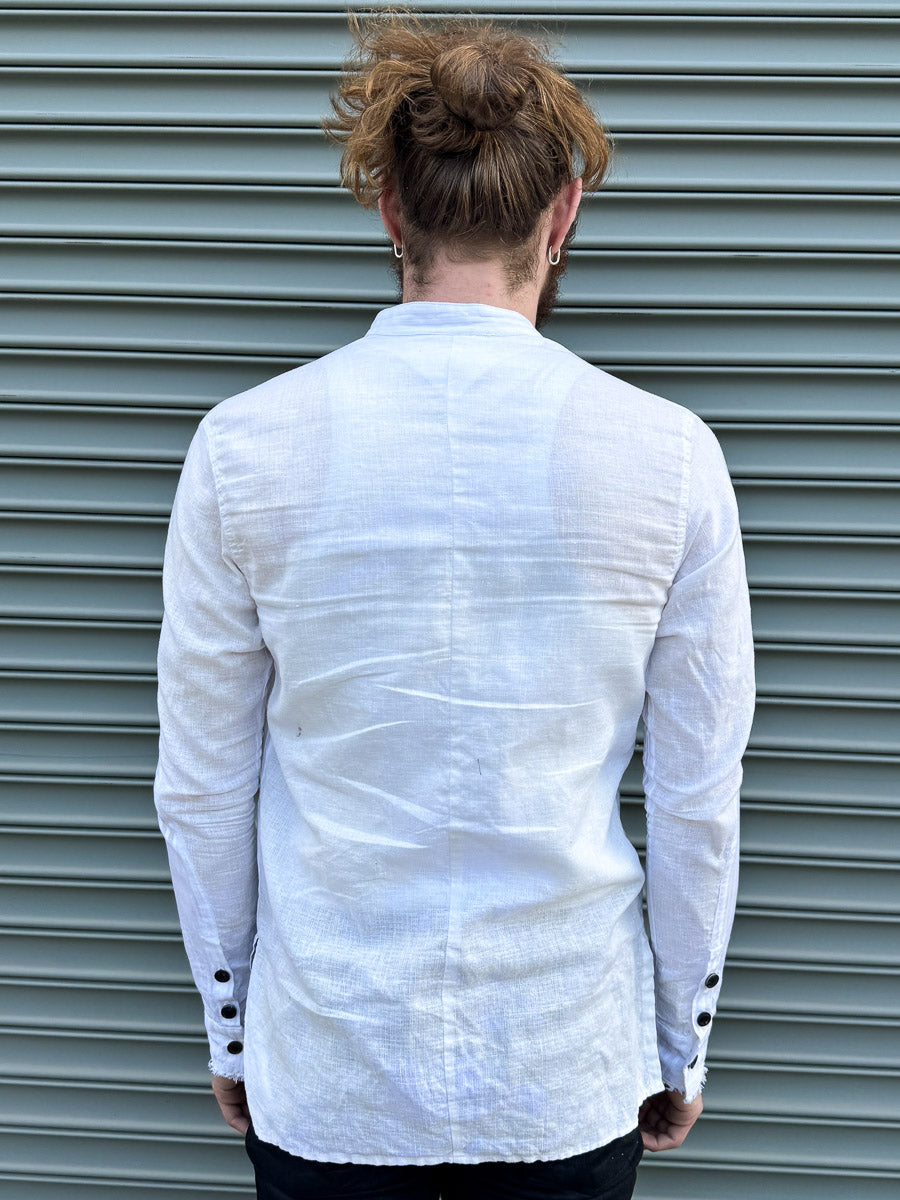 SS24 || FAULTED SHOULDER .5 COTTON LINEN SHIRT || WHITE