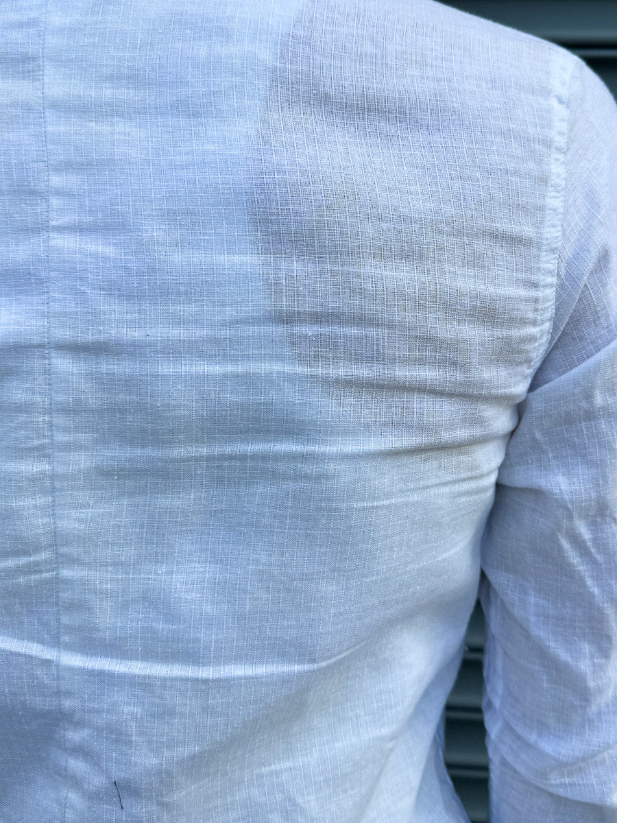 SS24 || FAULTED SHOULDER .5 COTTON LINEN SHIRT || WHITE