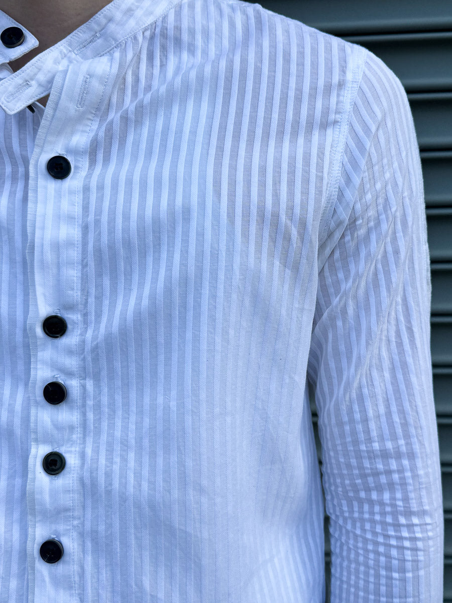 SS24 || FAULTED SHOULDER .5 COTTON LINEN SHIRT || WHITE