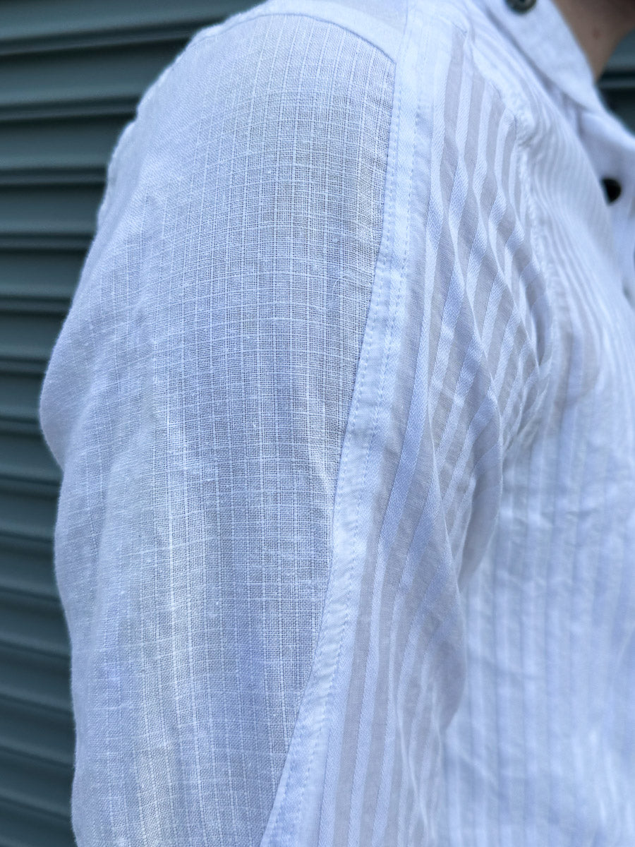 SS24 || FAULTED SHOULDER .5 COTTON LINEN SHIRT || WHITE