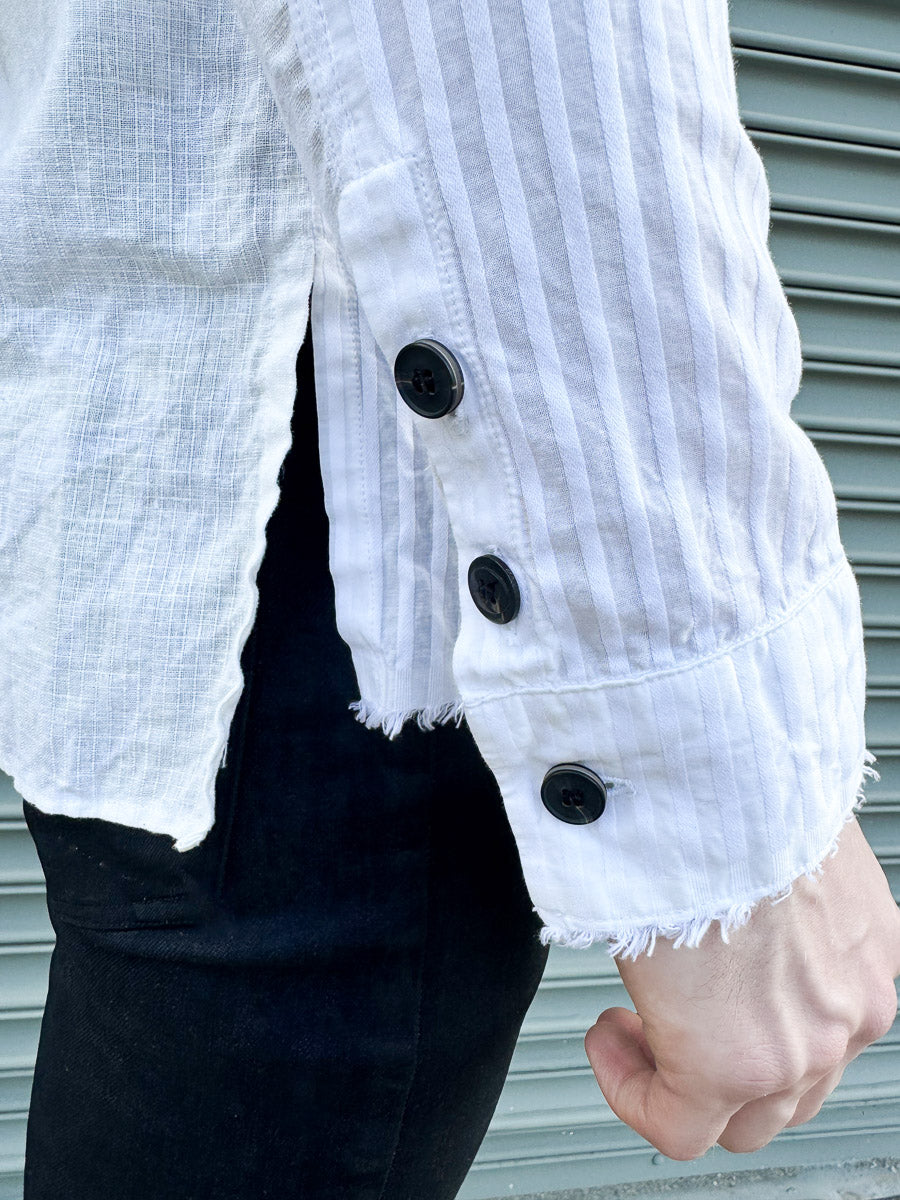 SS24 || FAULTED SHOULDER .5 COTTON LINEN SHIRT || WHITE