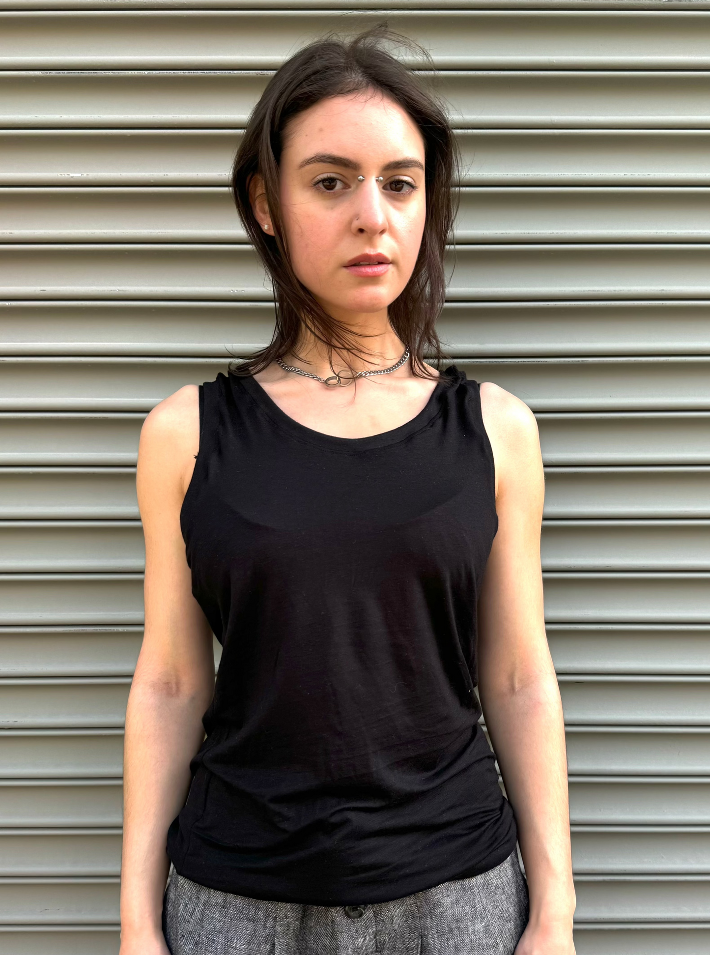 SS24 || RUCHED SPINE TANK TOP || BLACK