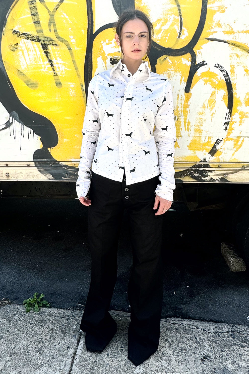SS24 || FAULTED SHOULDER COTTON SHIRT || DOG PRINT