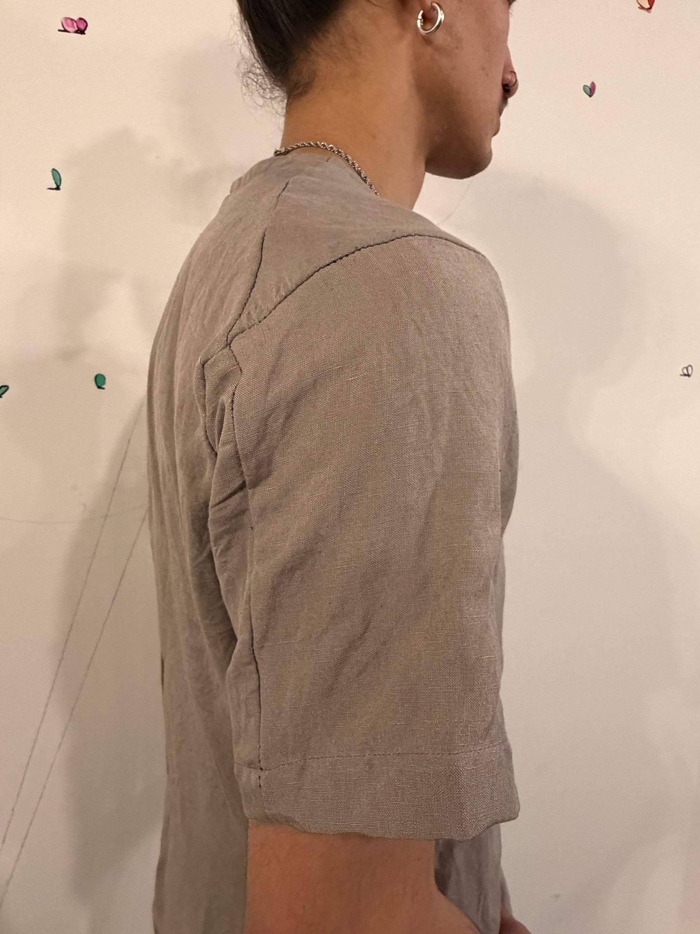 SS26 || COLLARLESS 3 PANEL BACK VENT SHIRT || SHORT SLEEVE - ECRU