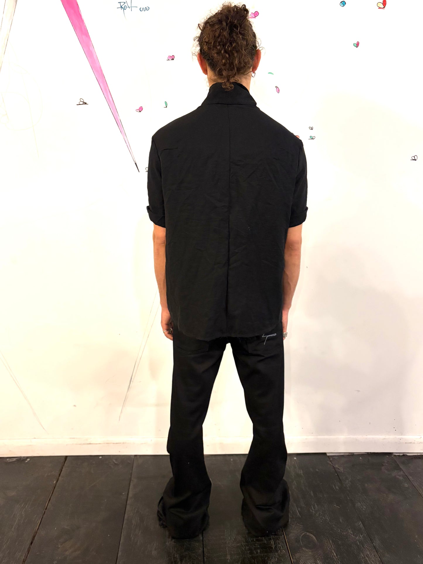 SS26 || PROTOLOGICAL ARCHETYPE SHORT SLEEVE SHIRT || BLACK || LINEN + RAYON