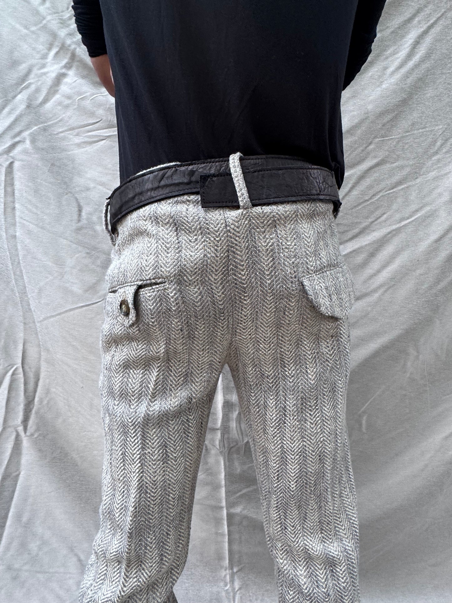 SS25 || EXPANDED BOOT CUT TAILORED PANTS || HERRINGBONE LINEN