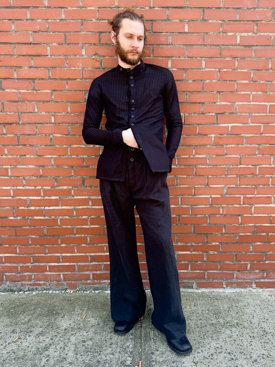 SS24 || FAULTED SHOULDER .5 COTTON LINEN SHIRT || BLACK