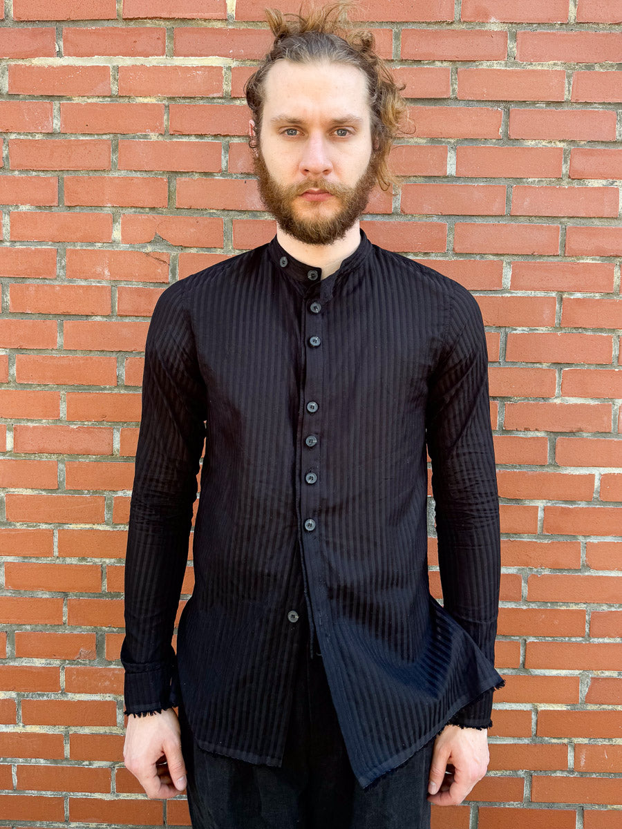 SS24 || FAULTED SHOULDER .5 COTTON LINEN SHIRT || BLACK