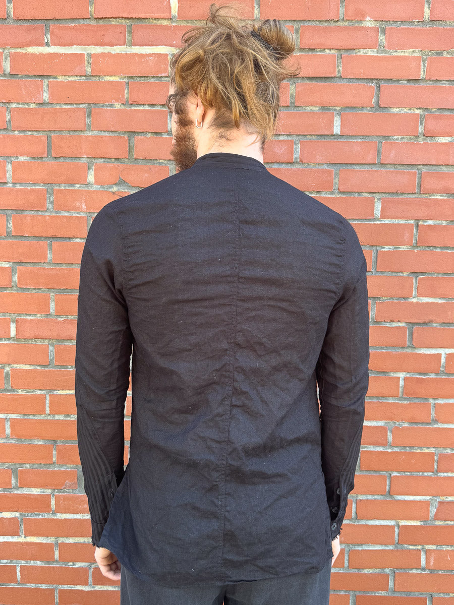 SS24 || FAULTED SHOULDER .5 COTTON LINEN SHIRT || BLACK