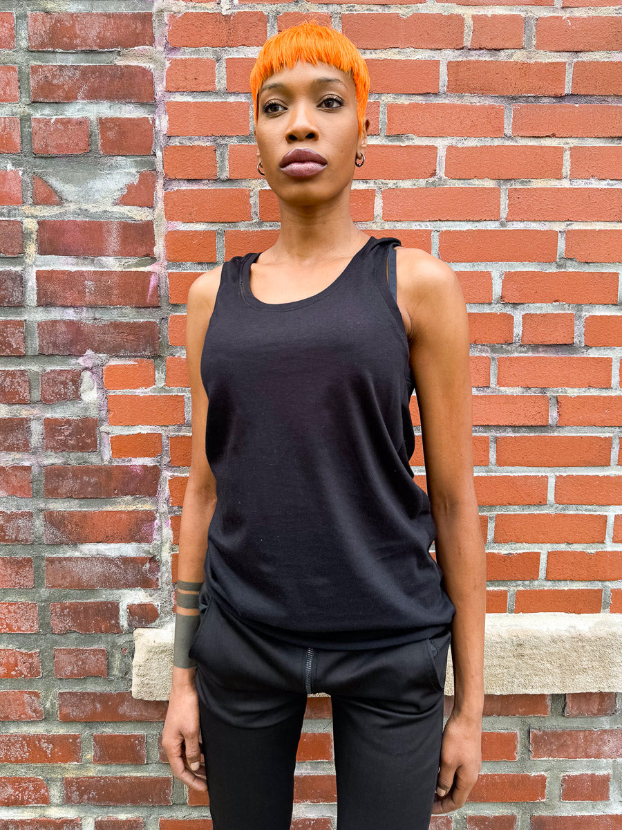SS24 || CONVERTIBLE RUCHED BACK TANK || BLACK