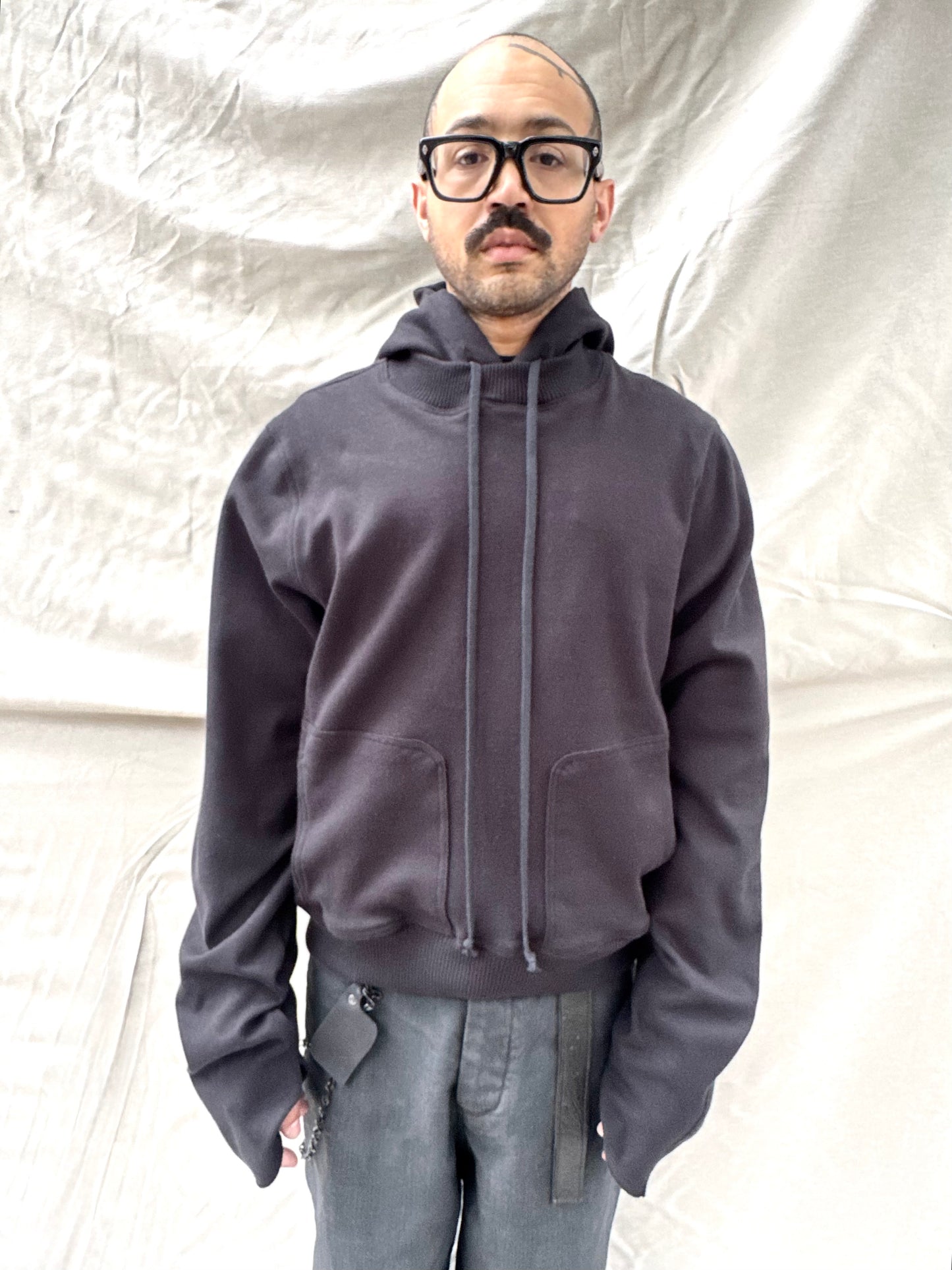 FW26 || 5 FAULTED SHOULDER - DOUBLE STITCHED HOODIE || BLACK COTTON