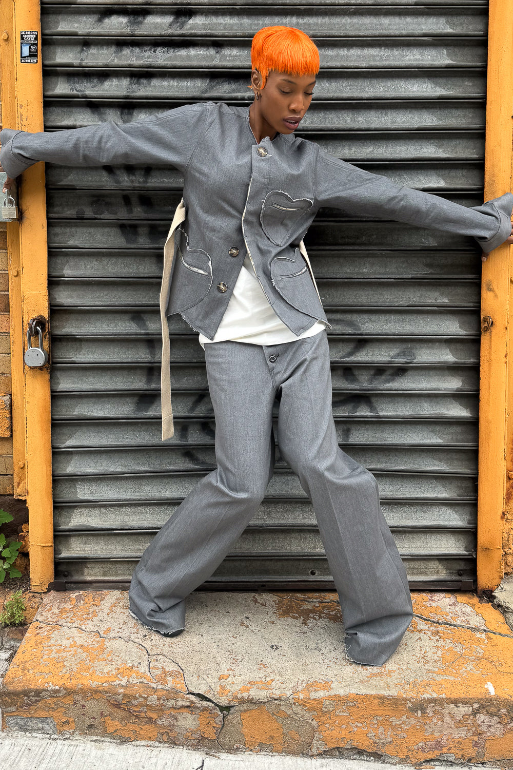 SS24 || FAULTED SHOULDER TRI-HEART JACKET || GREY STRETCH