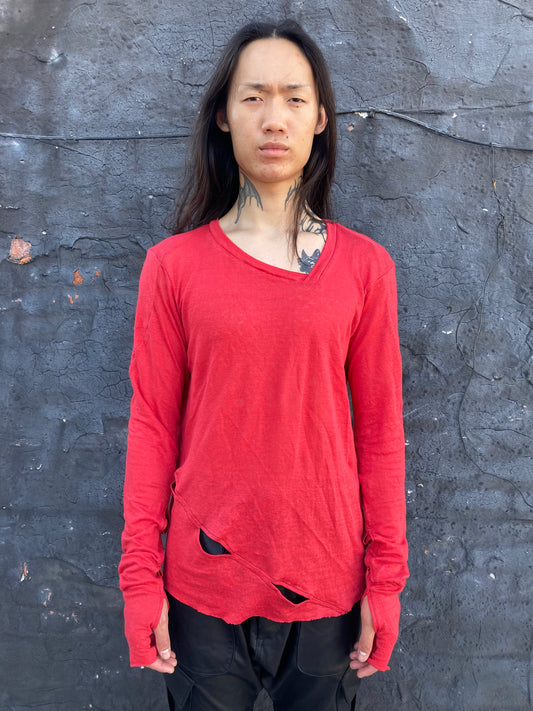 ZBT FW || ASSYMETRIC V-NECK OPEN LS TOP || RED