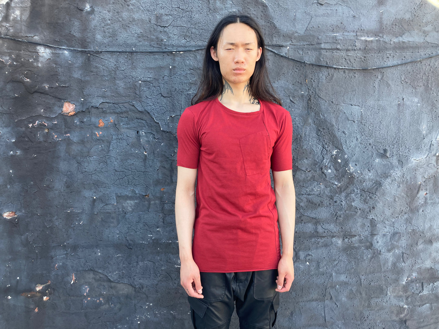 ZBT FW || ASYMMETRIC POMPEII POCKET SS TOP || RED