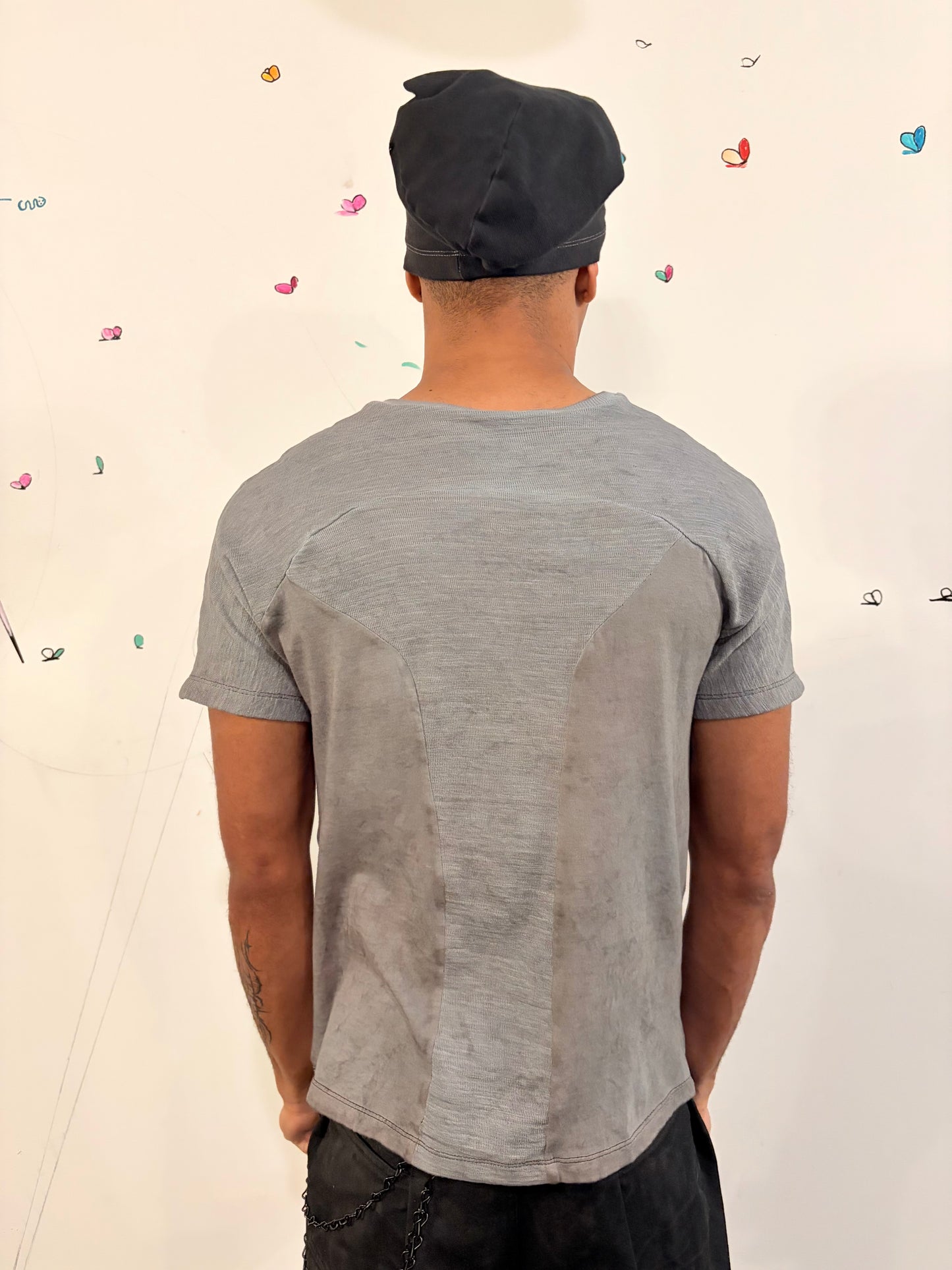 SS26 ||SYMMETRICAL SHORT SLEEVE 3DT || GREY OVERDYED COTTON