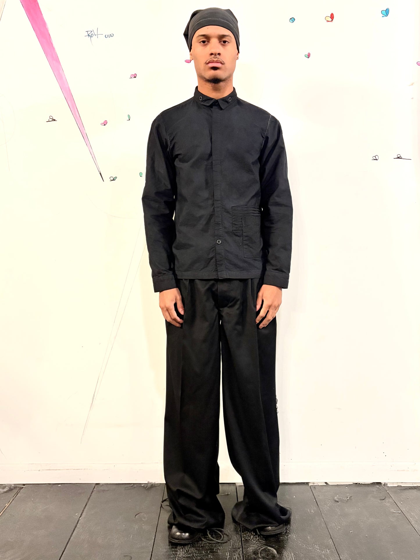 SS26 || FAULTED SHOULDER - |BOX| SHIRT - LONG SLEEVE || BLACK COTTON